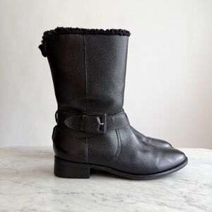 Talbots black grain leather fleece lined‎ mid calf boots size 8.5